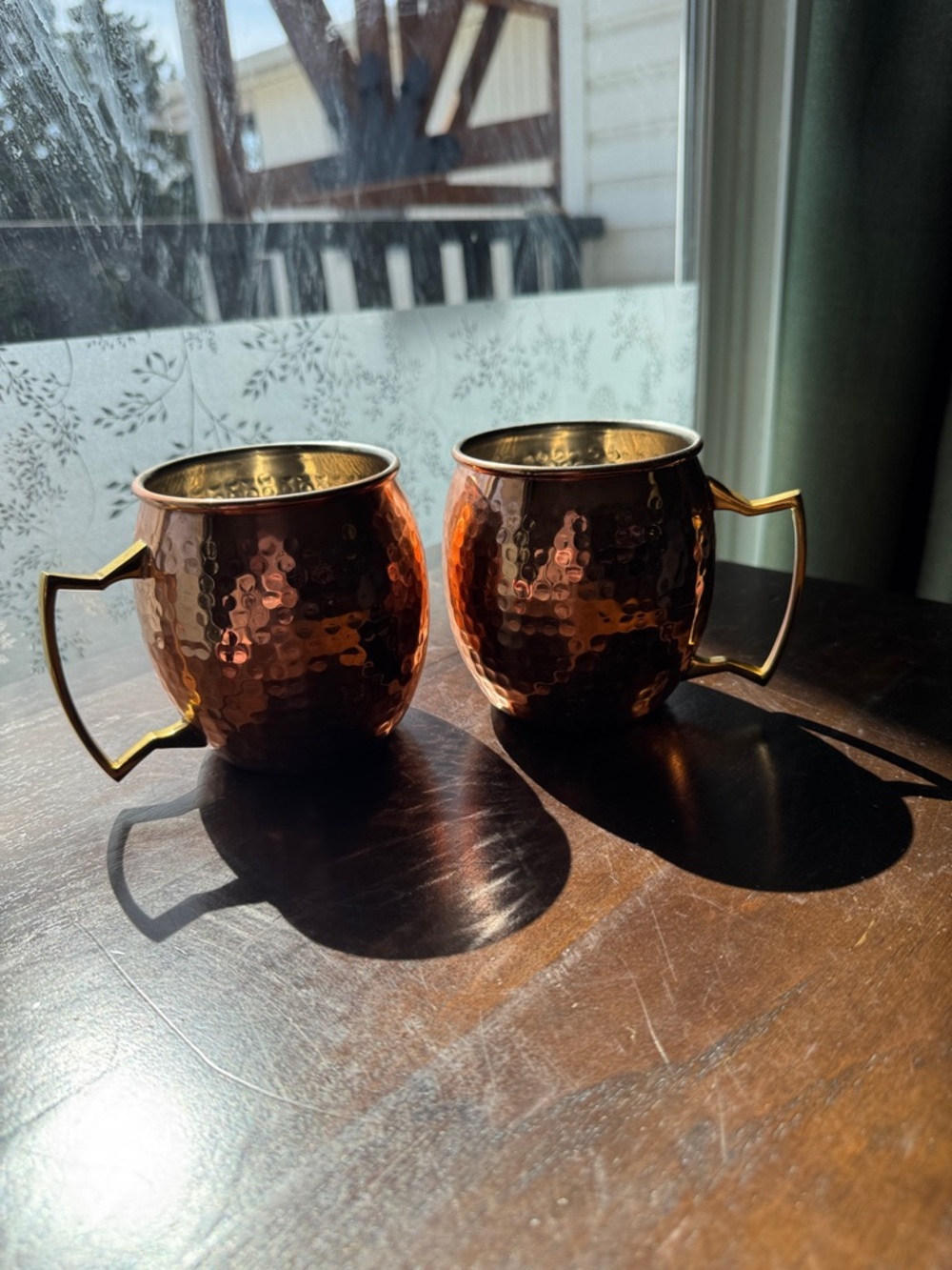 Indigo Copper-Tone Hammered Mule Mugs with Gold Handles - Set of 2